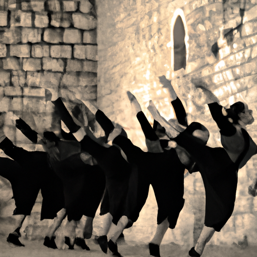 קבוצת רקדנים מופיעה מול חומות העיר ההיסטוריות של ירושלים