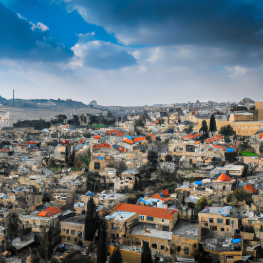 נוף פנורמי של קו הרקיע של ירושלים המדגיש נקודות ציון היסטוריות.