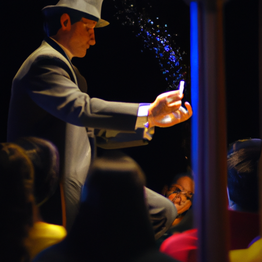 קוסם מבצע אשליה משוכללת על הבמה, כשהקהל נדהם בעליל.