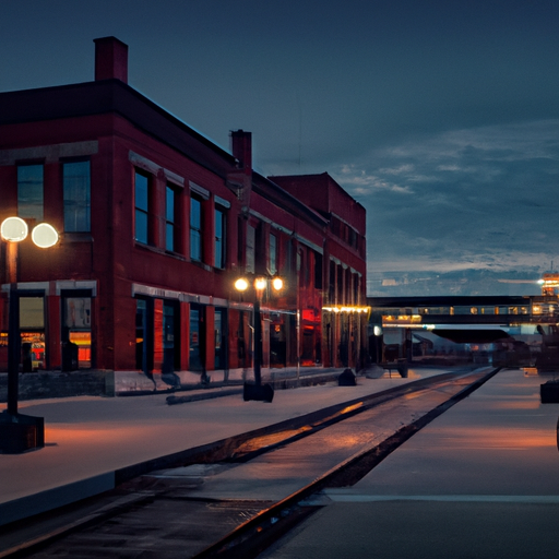 תמונה המציגה את השילוב ההרמוני של ישן וחדש בתחנה הראשונה, עם פסי רכבת היסטוריים ובוטיקים מודרניים בנוף.