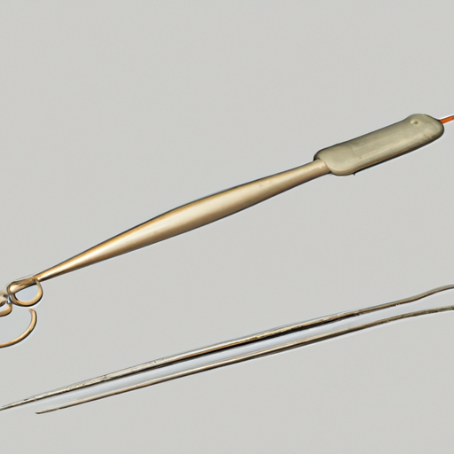 1. An illustration of ancient needle instruments used in medical procedures.